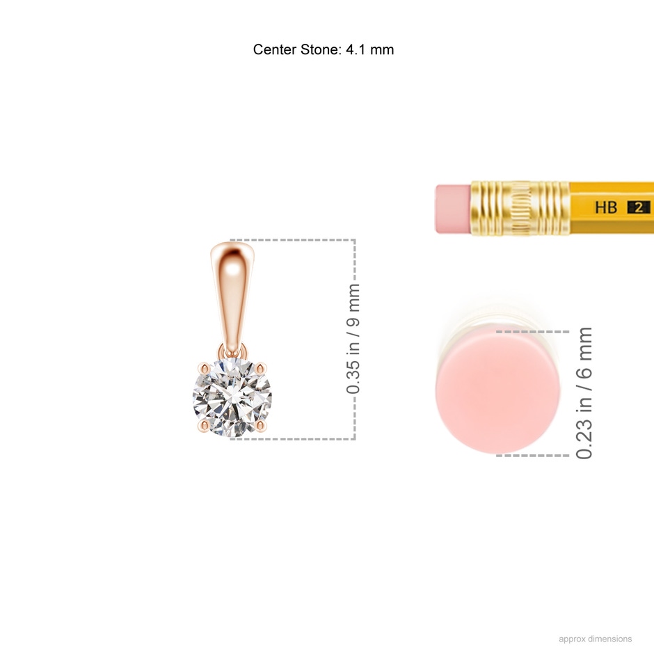 4.1mm IJI1I2 Classic Round Diamond Solitaire Pendant in 9K Rose Gold ruler