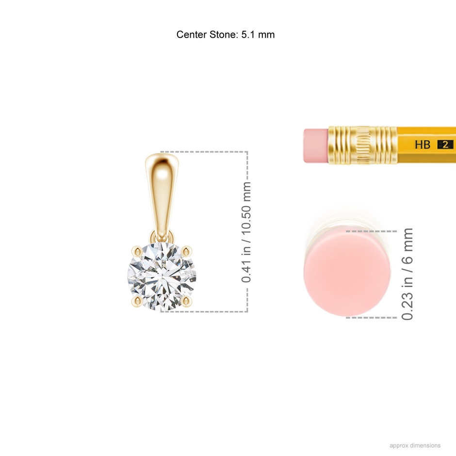 5.1mm HSI2 Classic Round Diamond Solitaire Pendant in 18K Yellow Gold ruler