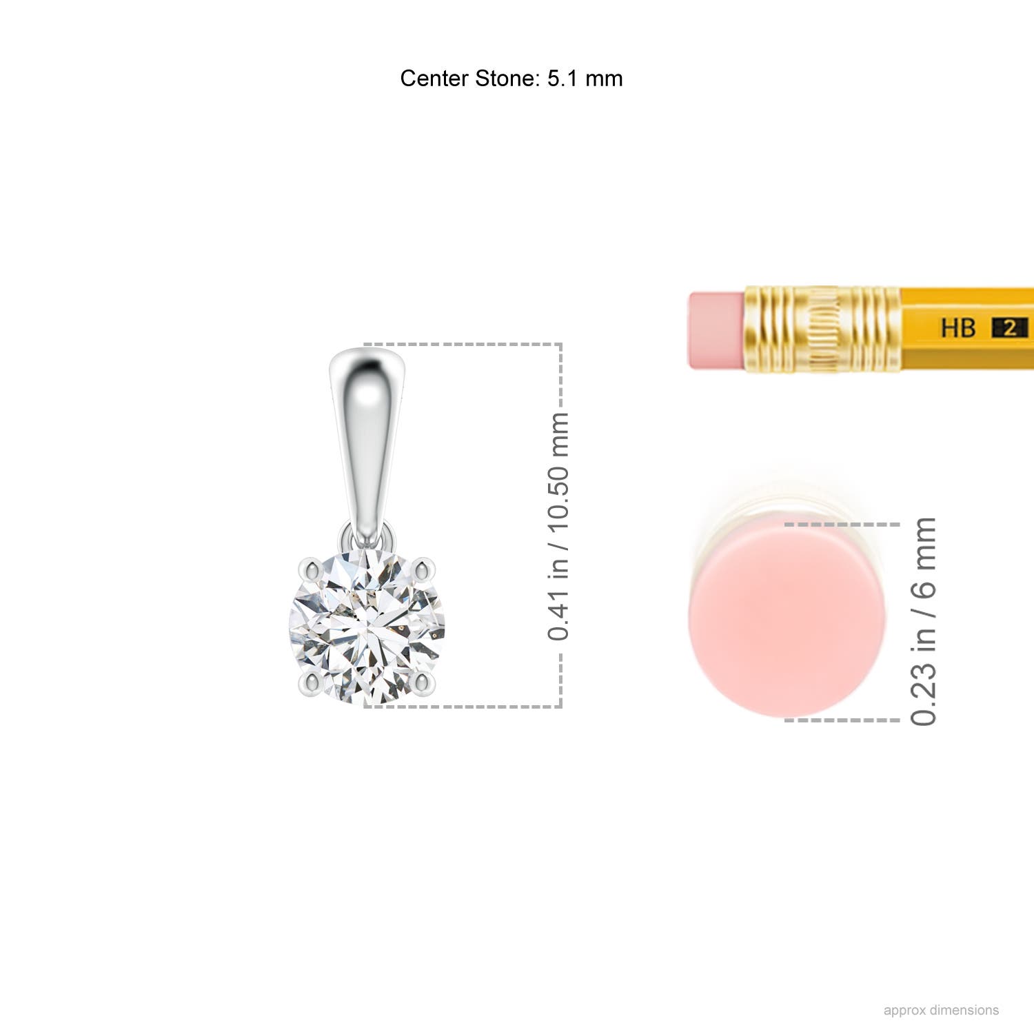 5.1mm HSI2 Classic Round Diamond Solitaire Pendant in White Gold - ruler