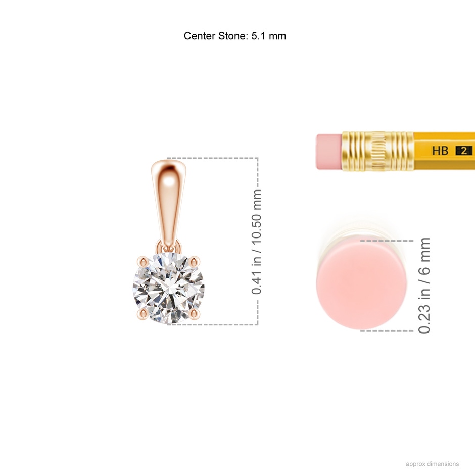 5.1mm IJI1I2 Classic Round Diamond Solitaire Pendant in Rose Gold ruler
