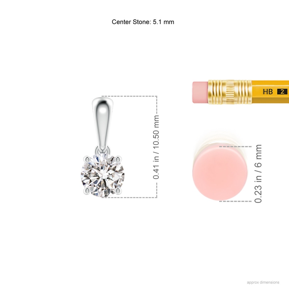 5.1mm IJI1I2 Classic Round Diamond Solitaire Pendant in White Gold ruler