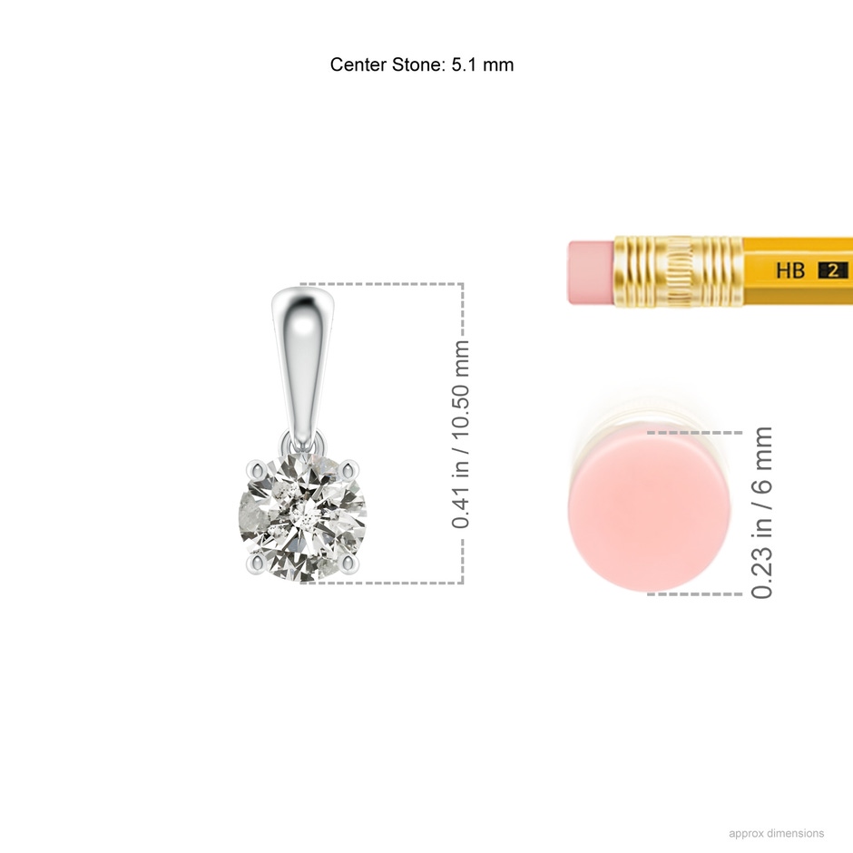 5.1mm KI3 Classic Round Diamond Solitaire Pendant in White Gold ruler