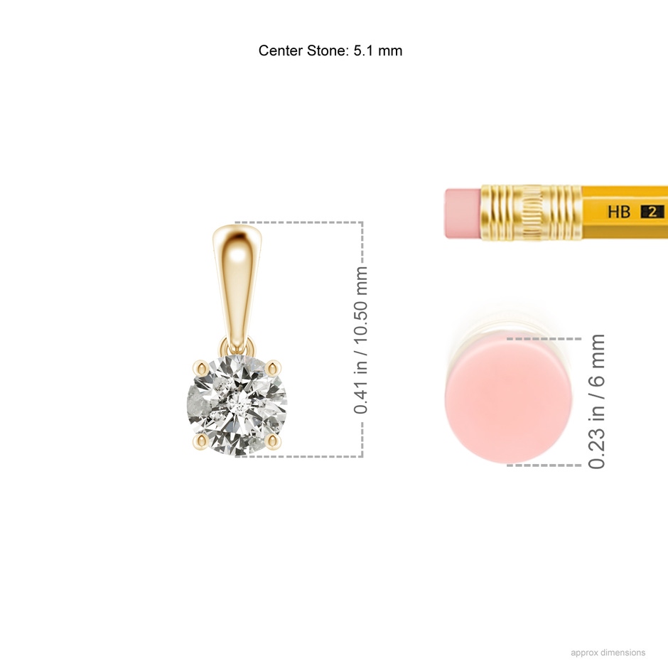 5.1mm KI3 Classic Round Diamond Solitaire Pendant in Yellow Gold ruler