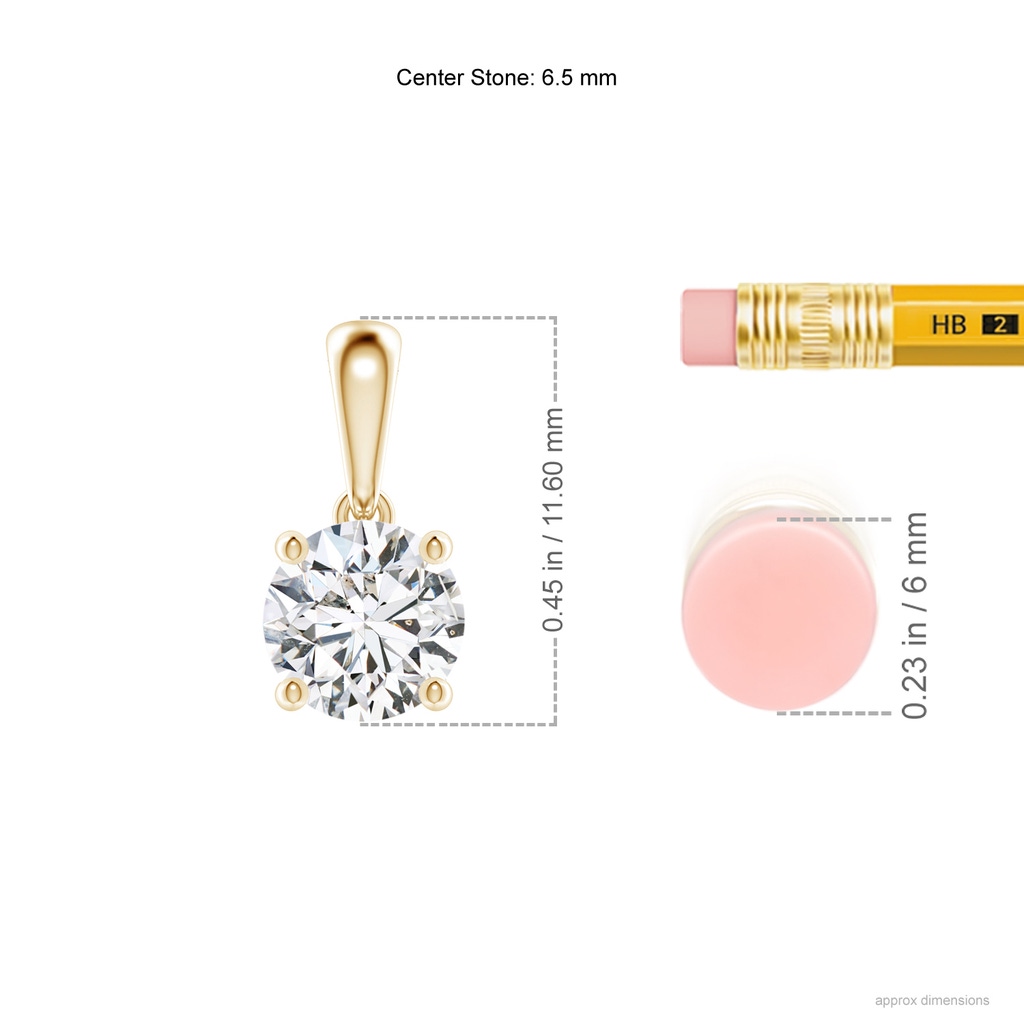 6.5mm HSI2 Classic Round Diamond Solitaire Pendant in Yellow Gold ruler