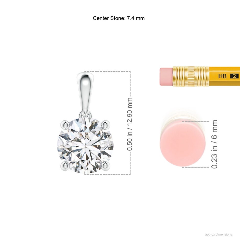 7.4mm HSI2 Classic Round Diamond Solitaire Pendant in White Gold ruler