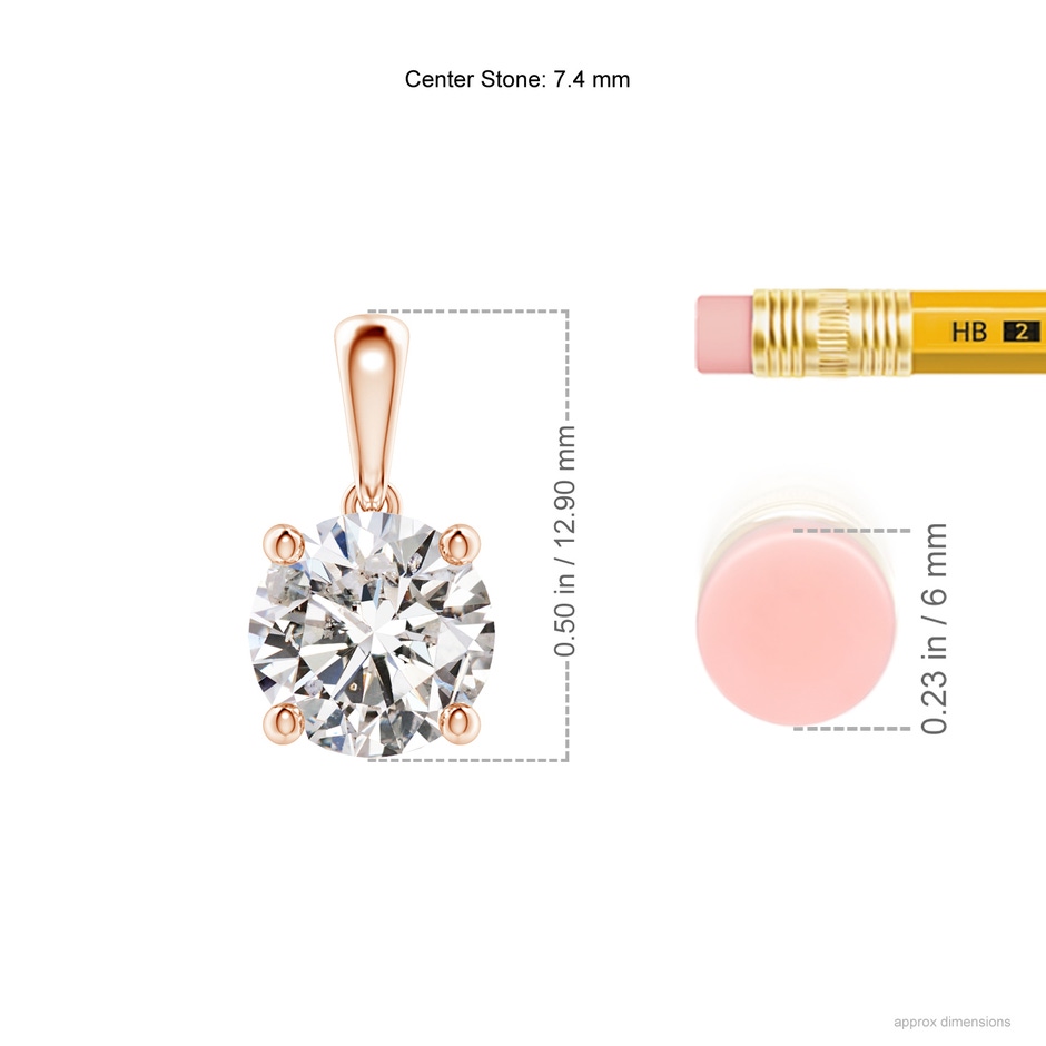 7.4mm IJI1I2 Classic Round Diamond Solitaire Pendant in Rose Gold ruler