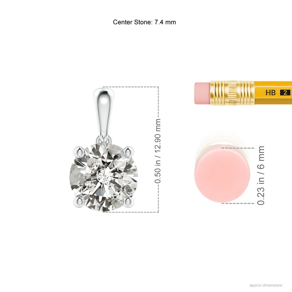 7.4mm KI3 Classic Round Diamond Solitaire Pendant in White Gold ruler