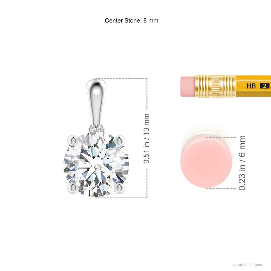 8mm GVS2 Classic Round Diamond Solitaire Pendant in P950 Platinum ruler