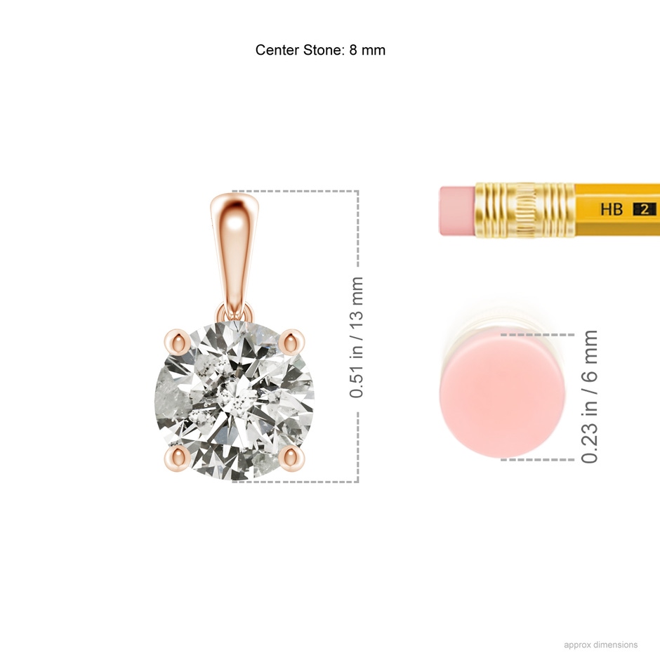8mm KI3 Classic Round Diamond Solitaire Pendant in Rose Gold ruler