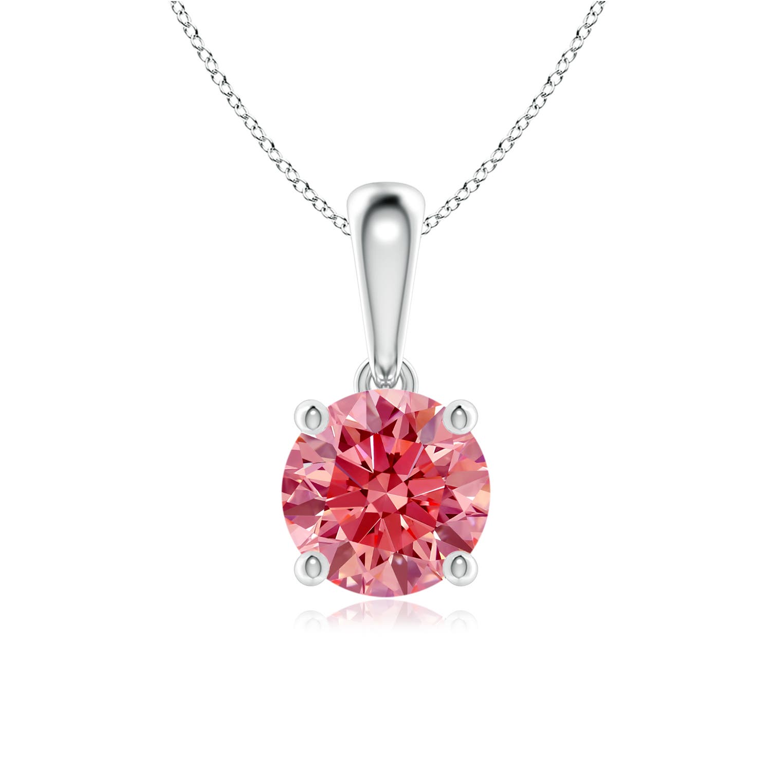 Angara 1.0 CTW Classic Solitaire Prong-Set Round Fancy Intense Pink Diamond Pendant in Platinum