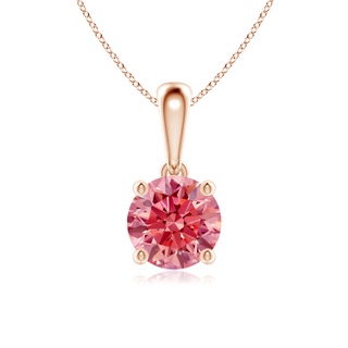 6.4mm AAAA Classic Round Fancy Intense Pink Diamond Solitaire Pendant in Rose Gold