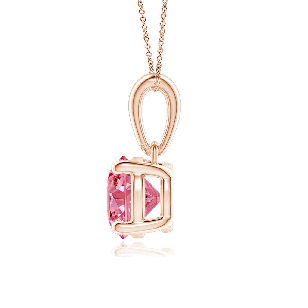 6.4mm AAAA Classic Round Fancy Intense Pink Diamond Solitaire Pendant in Rose Gold - side 199