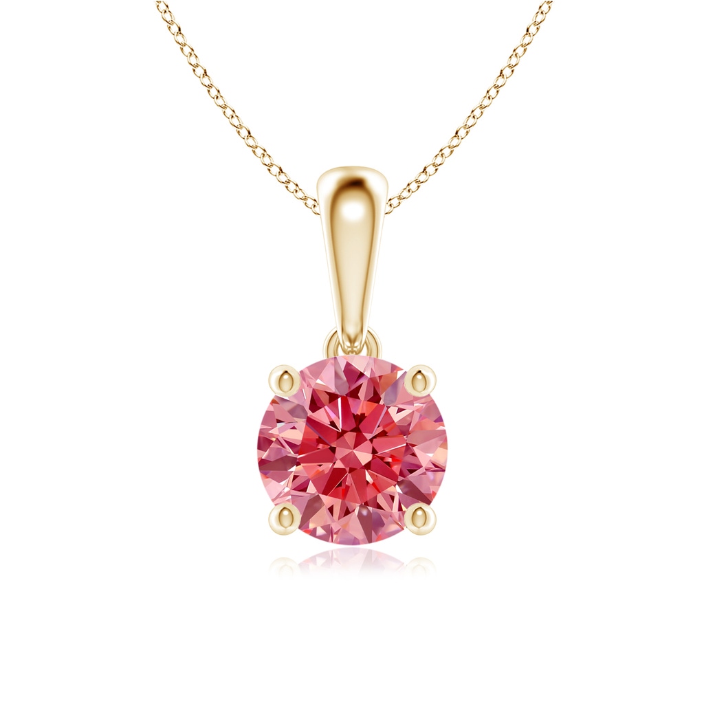 6.4mm AAAA Classic Round Fancy Intense Pink Diamond Solitaire Pendant in Yellow Gold