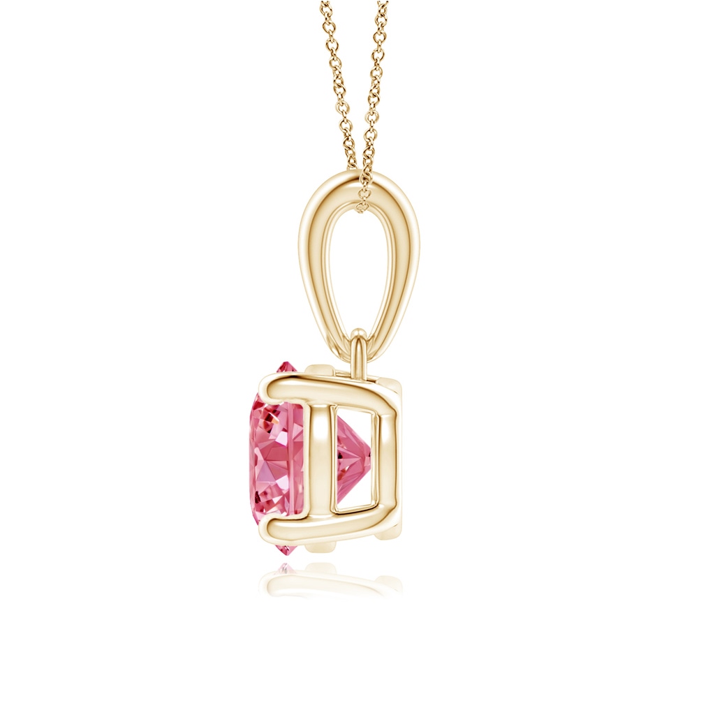 6.4mm AAAA Classic Round Fancy Intense Pink Diamond Solitaire Pendant in Yellow Gold - side 199