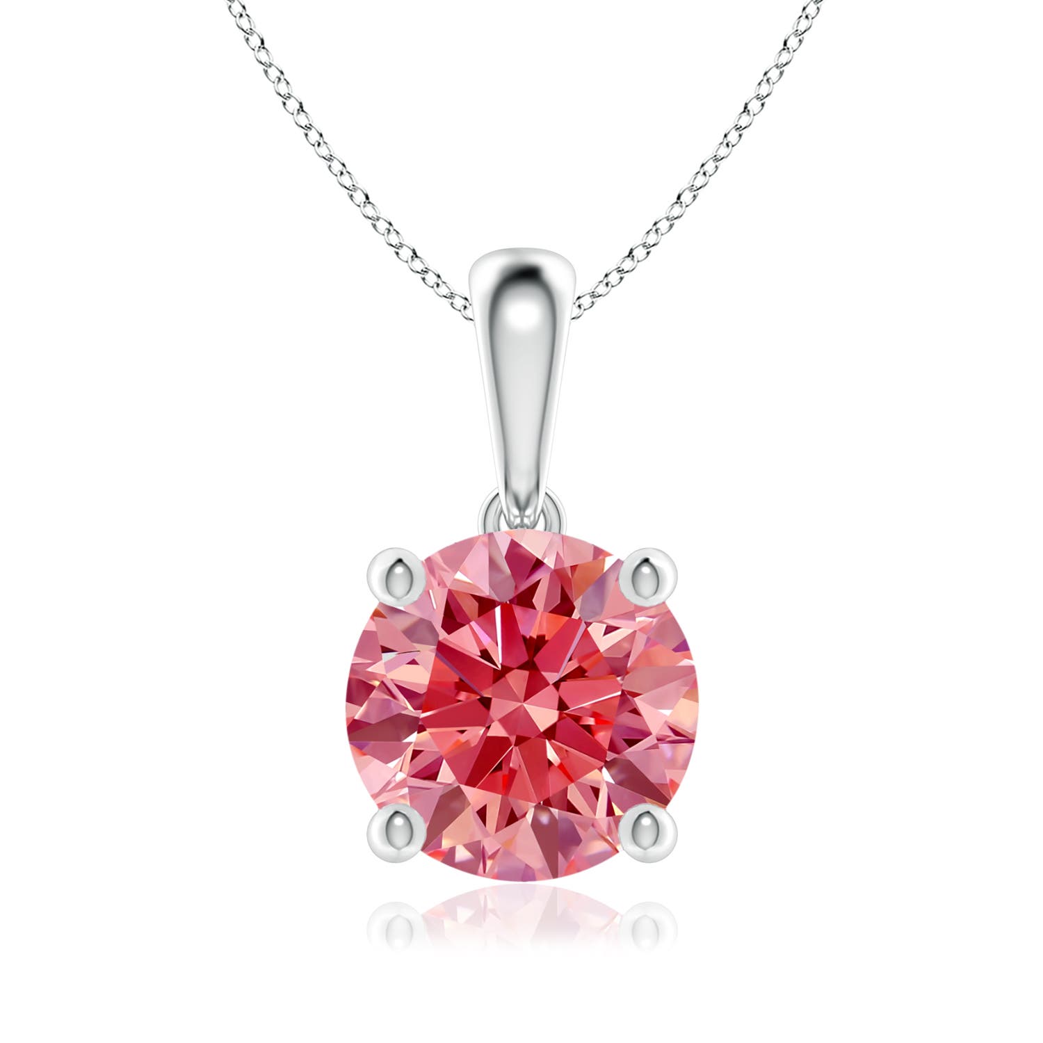 Angara 2.0 CTW Classic Solitaire Prong-Set Round Fancy Intense Pink Diamond Pendant in 14K White Gold