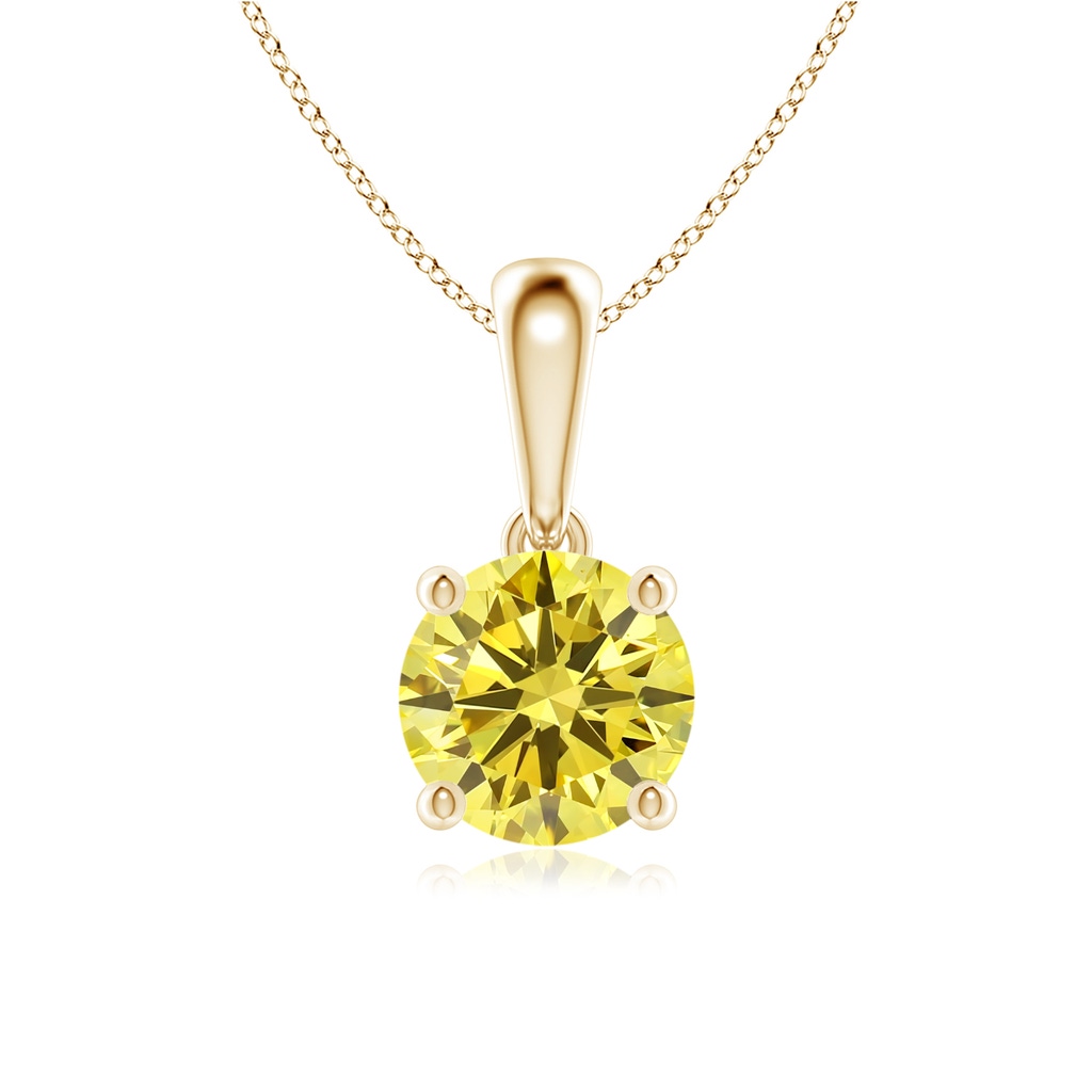 6.4mm AAAA Classic Round Fancy Intense Yellow Diamond Solitaire Pendant in Yellow Gold