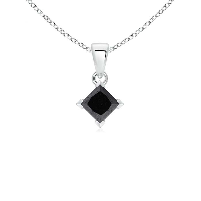 4.4mm A Princess-Cut Black Diamond Solitaire Pendant in White Gold 