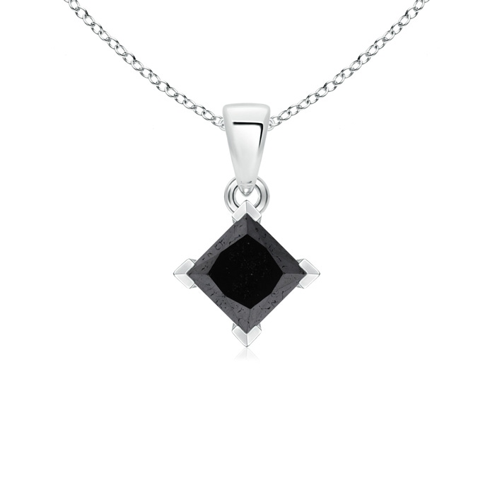 5.5mm A Princess-Cut Black Diamond Solitaire Pendant in White Gold 