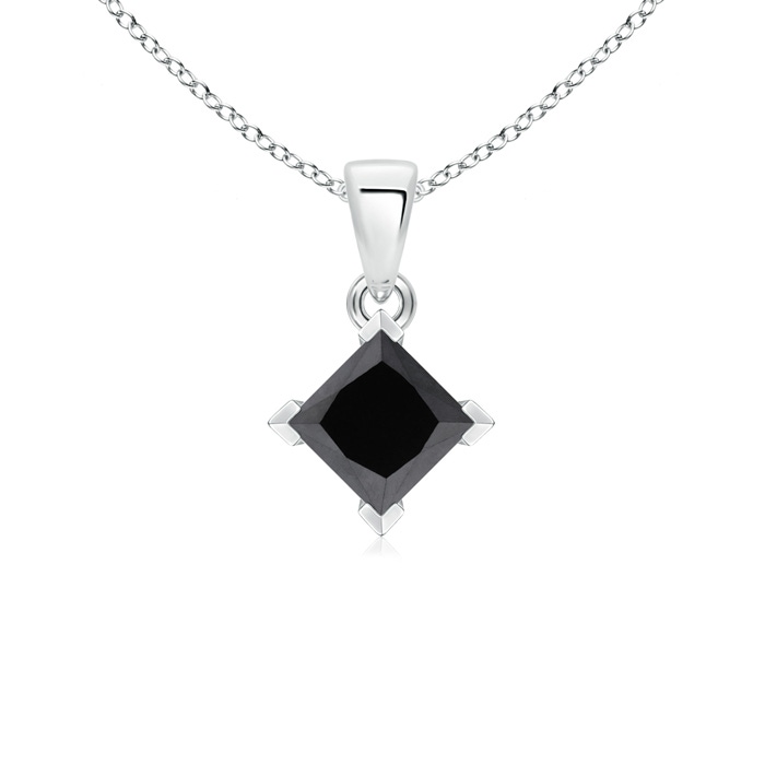 5.5mm AA Princess-Cut Black Diamond Solitaire Pendant in White Gold 