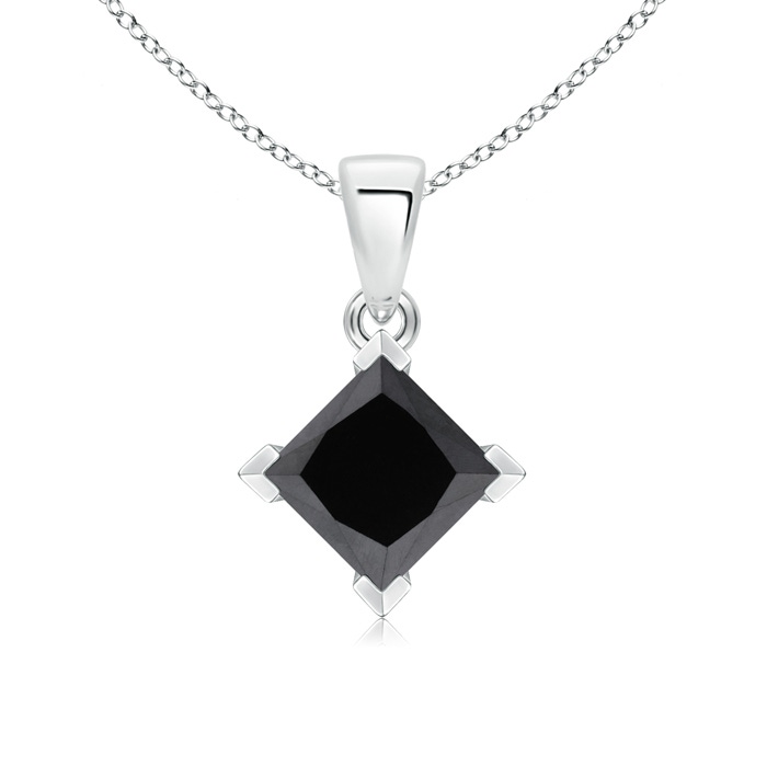 7mm AA Princess-Cut Black Diamond Solitaire Pendant in White Gold 