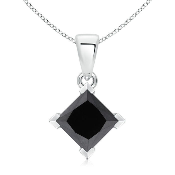 8.1mm AA Princess-Cut Black Diamond Solitaire Pendant in White Gold 