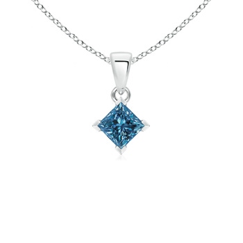 4.4mm AAA Princess-Cut Blue Diamond Solitaire Pendant in White Gold