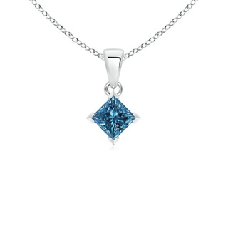 4.4mm AAA Princess-Cut Blue Diamond Solitaire Pendant in White Gold