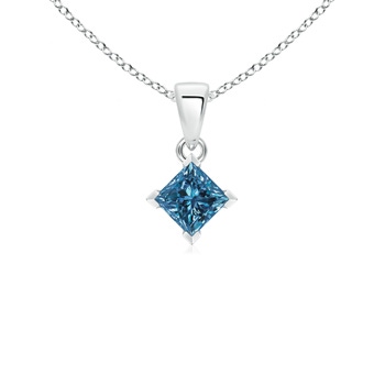 4.4mm AAA Princess-Cut Blue Diamond Solitaire Pendant in White Gold 