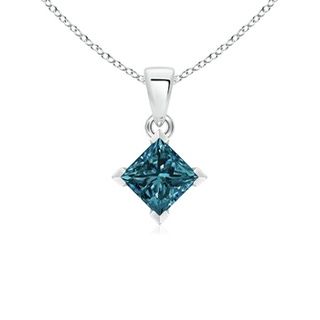 5.5mm AA Princess-Cut Blue Diamond Solitaire Pendant in White Gold