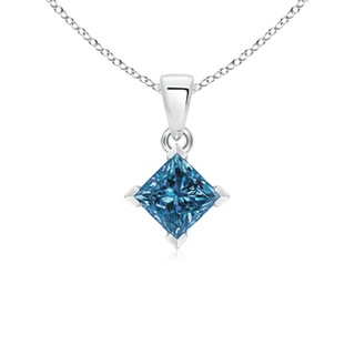 5.5mm AAA Princess-Cut Blue Diamond Solitaire Pendant in White Gold