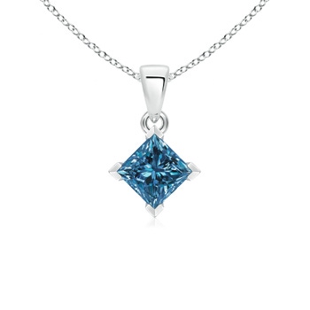 5.5mm AAA Princess-Cut Blue Diamond Solitaire Pendant in White Gold 