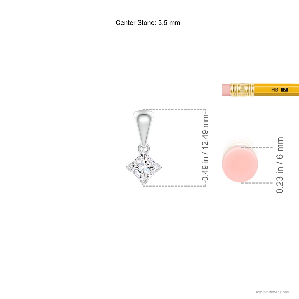 3.5mm GVS2 Princess-Cut Diamond Solitaire Pendant in White Gold Ruler