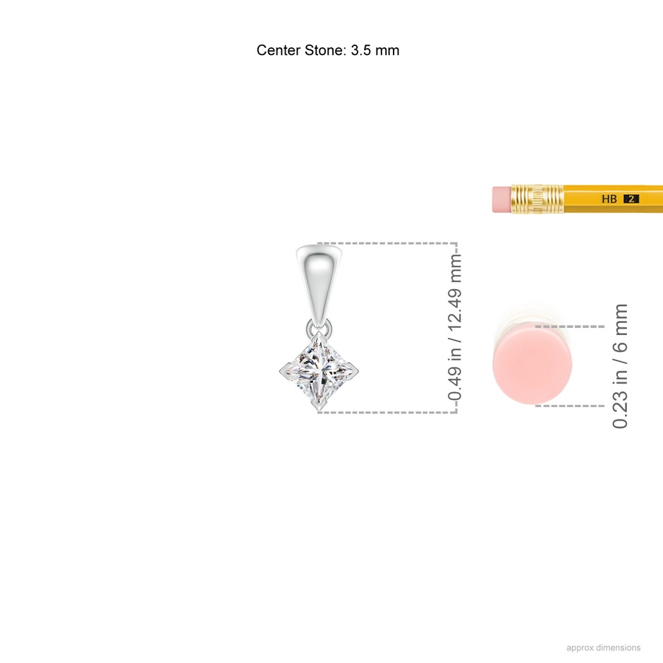 3.5mm IJI1I2 Princess-Cut Diamond Solitaire Pendant in White Gold ruler