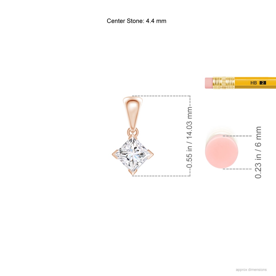 4.4mm GVS2 Princess-Cut Diamond Solitaire Pendant in 10K Rose Gold ruler