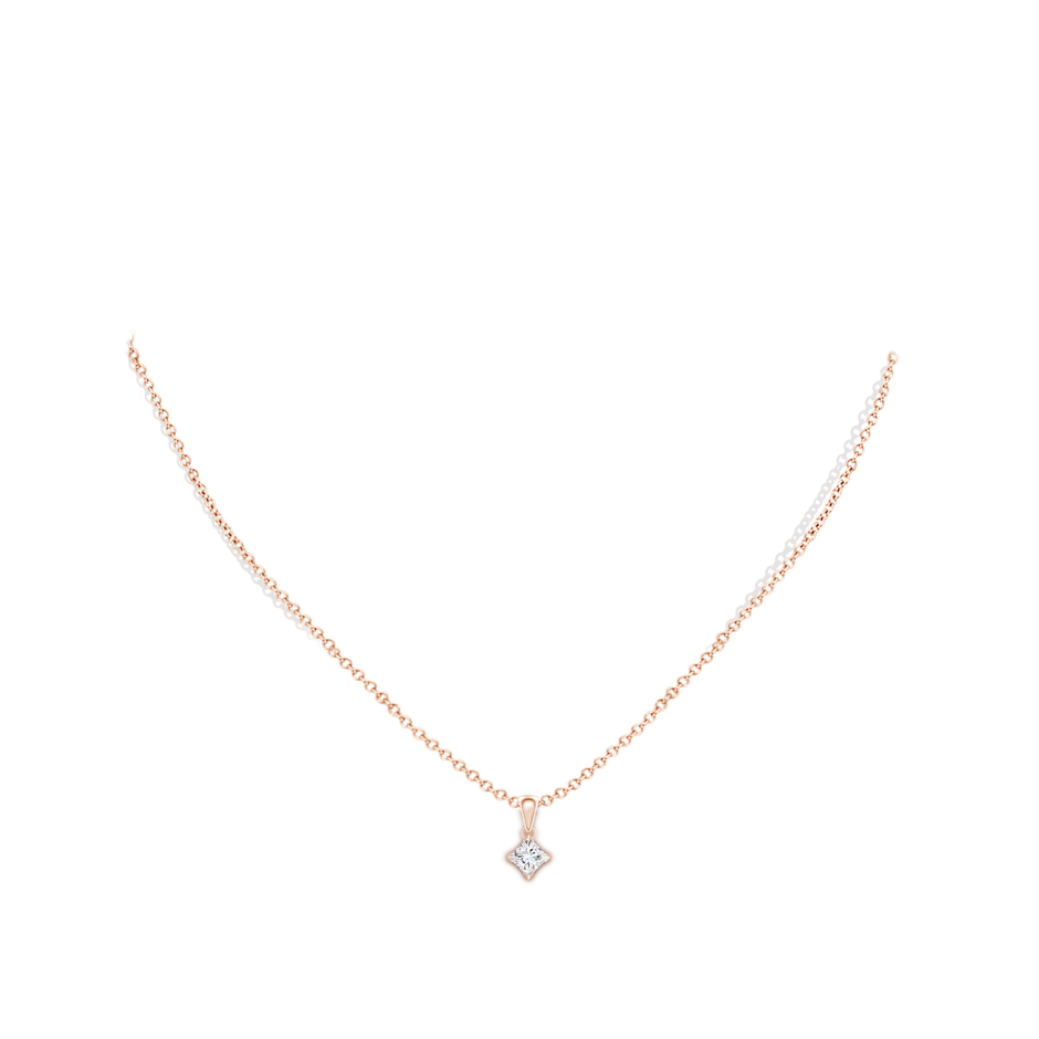 4.4mm GVS2 Princess-Cut Diamond Solitaire Pendant in 10K Rose Gold body-neck