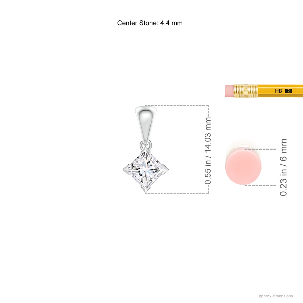 4.4mm GVS2 Princess-Cut Diamond Solitaire Pendant in P950 Platinum Ruler