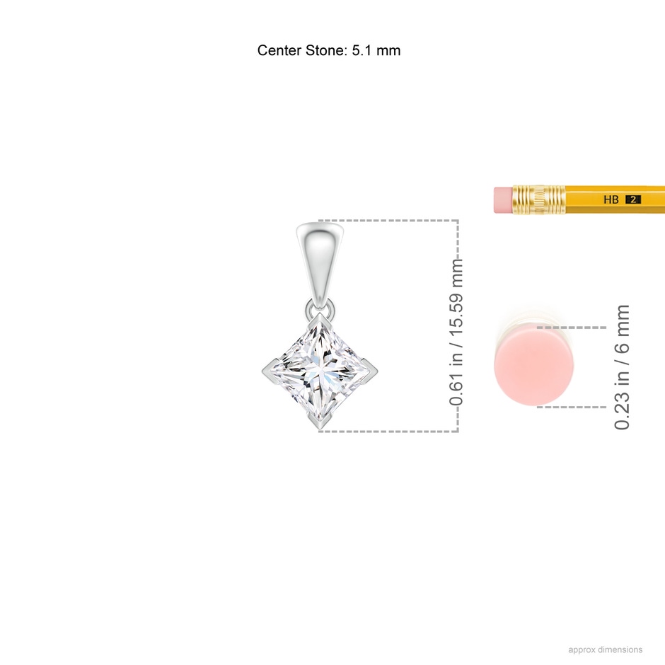 5.1mm GVS2 Princess-Cut Diamond Solitaire Pendant in White Gold ruler
