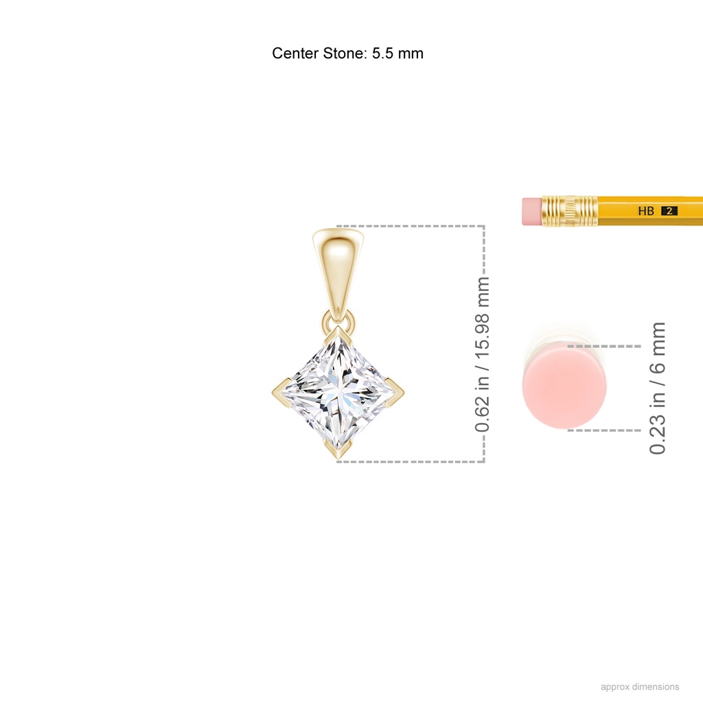 5.5mm GVS2 Princess-Cut Diamond Solitaire Pendant in Yellow Gold Ruler