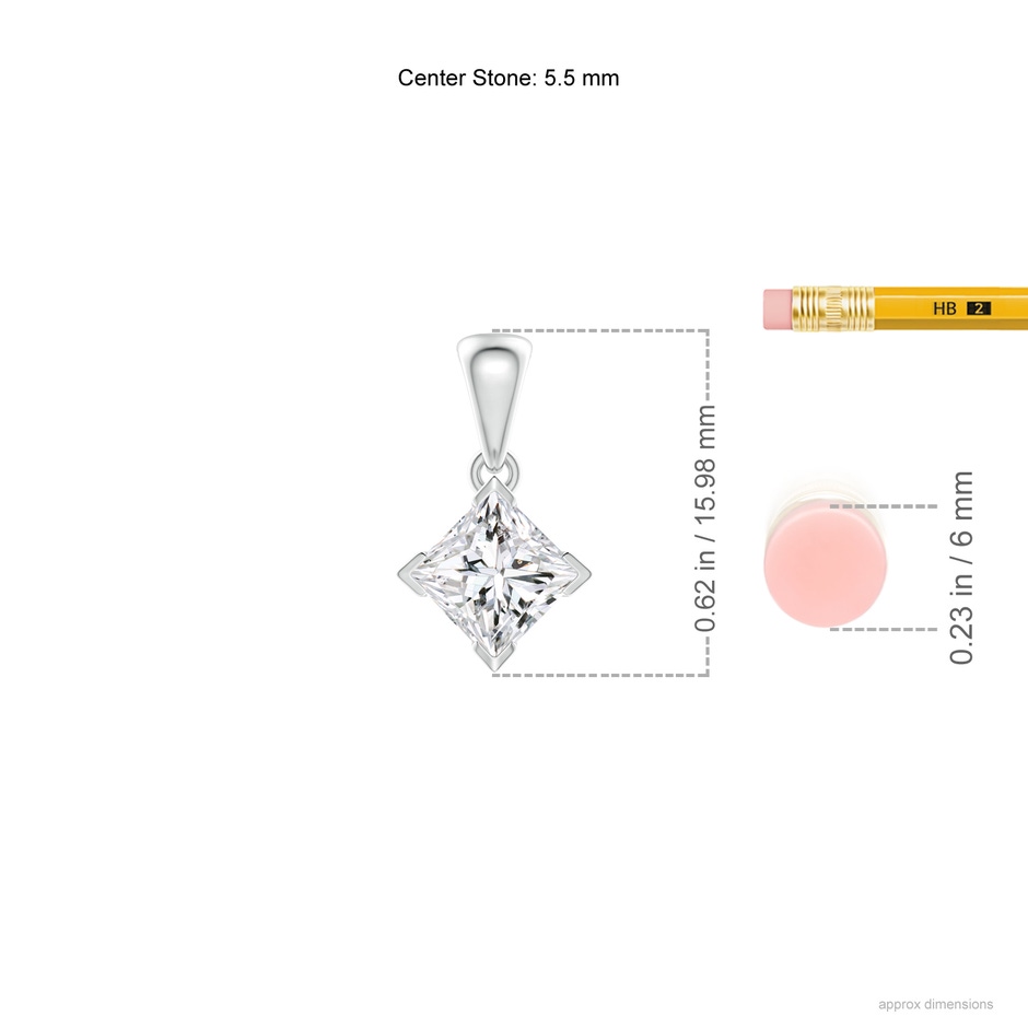 5.5mm HSI2 Princess-Cut Diamond Solitaire Pendant in White Gold ruler