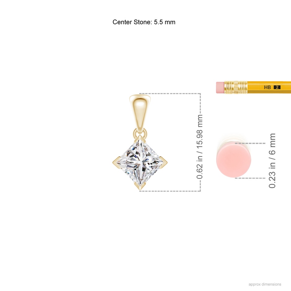 5.5mm IJI1I2 Princess-Cut Diamond Solitaire Pendant in Yellow Gold ruler