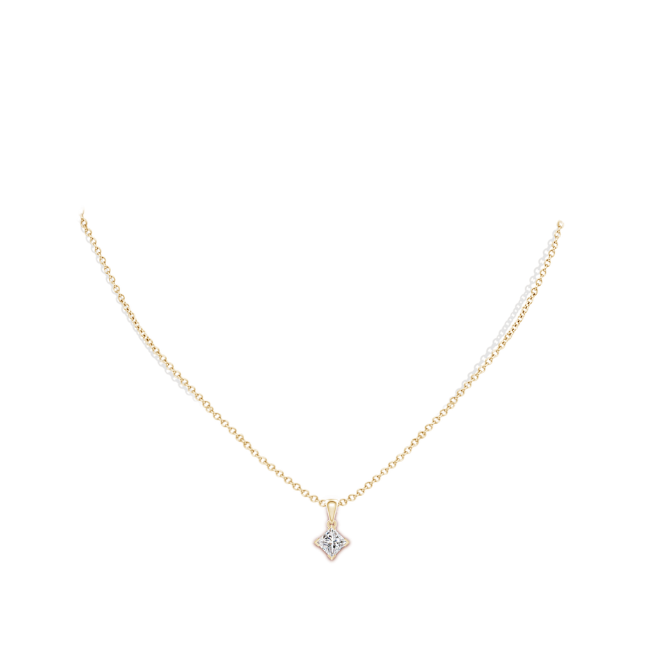 5.5mm IJI1I2 Princess-Cut Diamond Solitaire Pendant in Yellow Gold body-neck