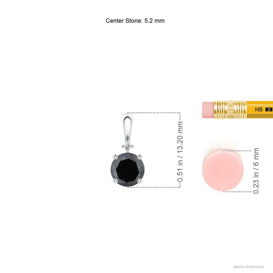 5.2mm A Round Black Diamond Solitaire Pendant in White Gold ruler