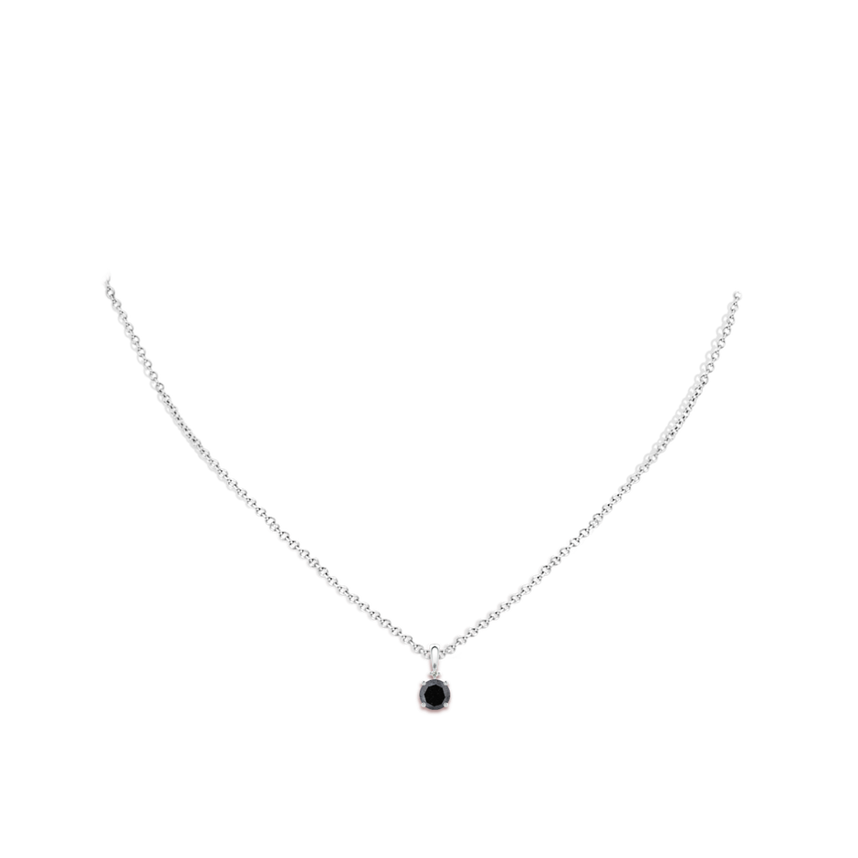 5.2mm A Round Black Diamond Solitaire Pendant in White Gold body-neck
