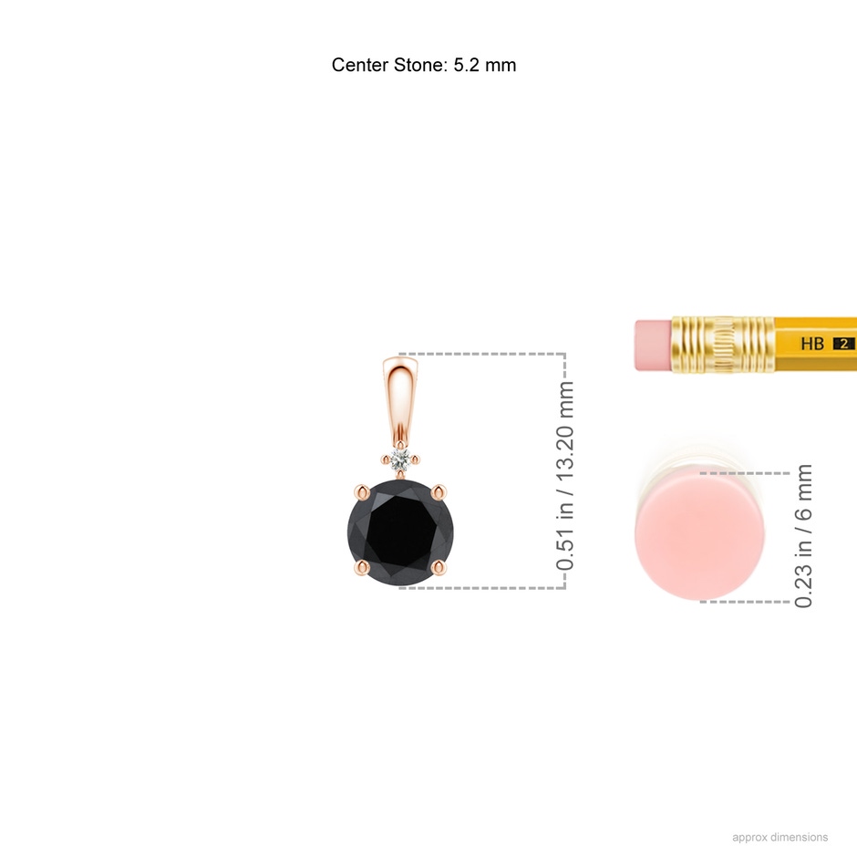 5.2mm AA Round Black Diamond Solitaire Pendant in Rose Gold ruler