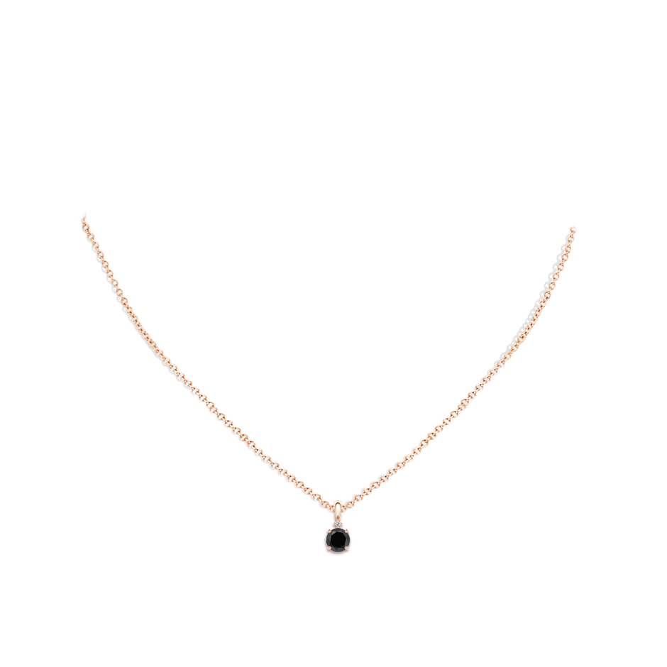 5.2mm AA Round Black Diamond Solitaire Pendant in Rose Gold body-neck