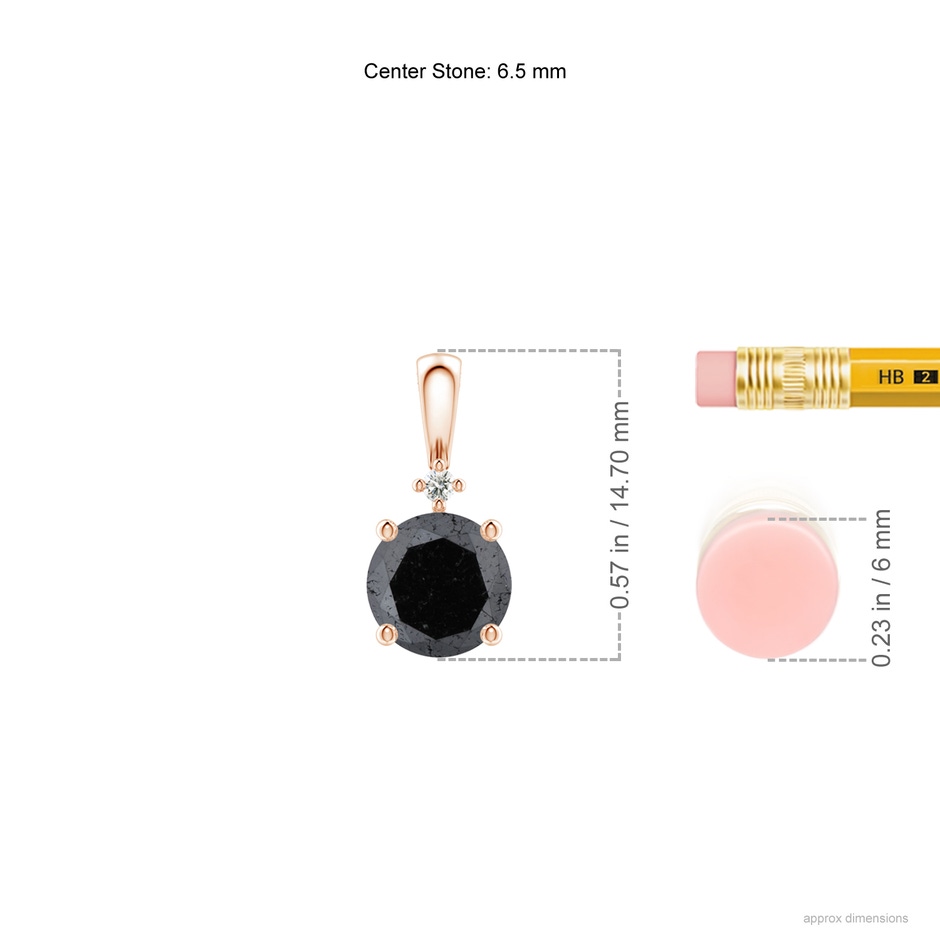 6.5mm A Round Black Diamond Solitaire Pendant in Rose Gold ruler