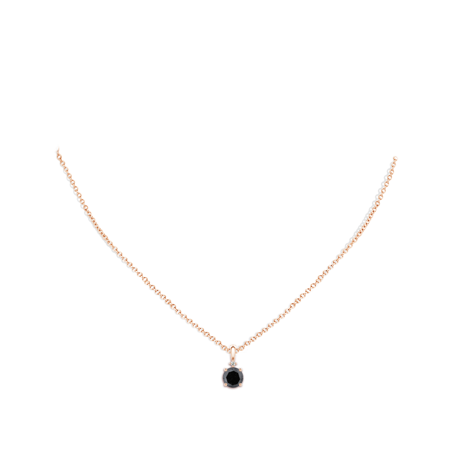 6.5mm A Round Black Diamond Solitaire Pendant in Rose Gold body-neck