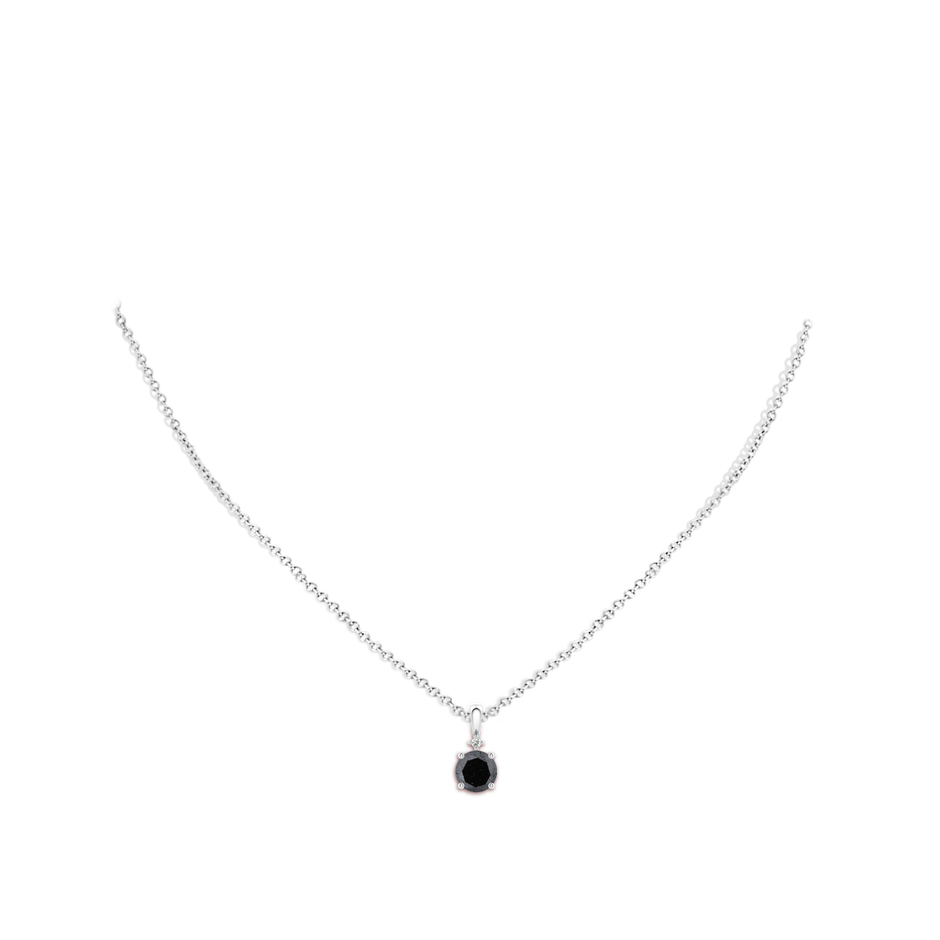 6.5mm A Round Black Diamond Solitaire Pendant in White Gold body-neck