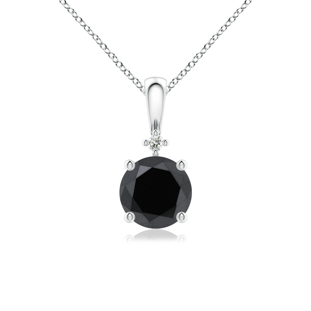 6.5mm AA Round Black Diamond Solitaire Pendant in White Gold