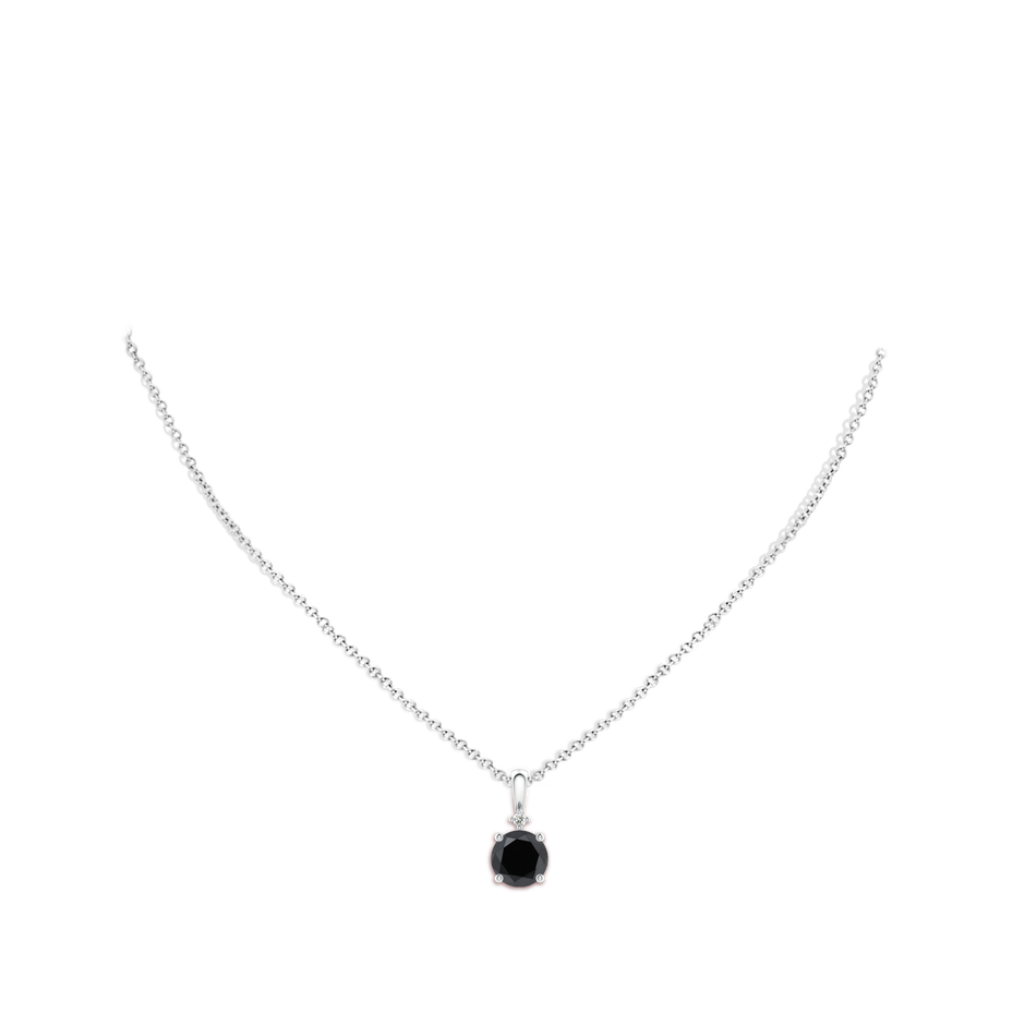 8.2mm AA Round Black Diamond Solitaire Pendant in White Gold body-neck